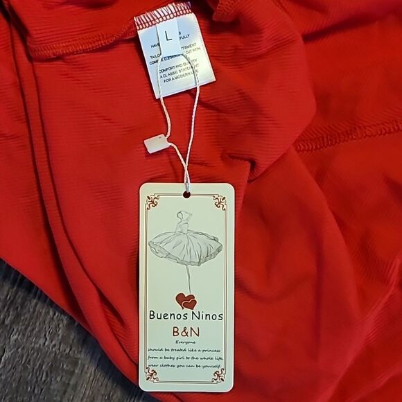 Red Bodysuit with Polka Dot Sheer Long Sleeves Women's Size Large - Picture 7 of 8